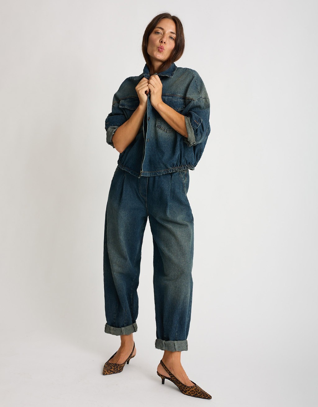 Giacca Bomber Jeans Effetto Sabbiato