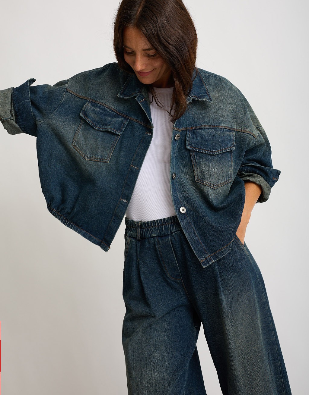 Giacca Bomber Jeans Effetto Sabbiato