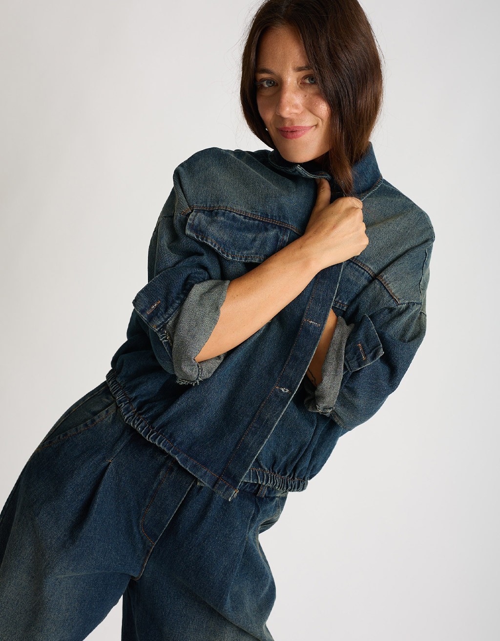 Giacca Bomber Jeans Effetto Sabbiato