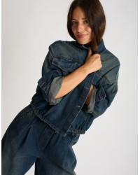 Giacca Bomber Jeans Effetto Sabbiato
