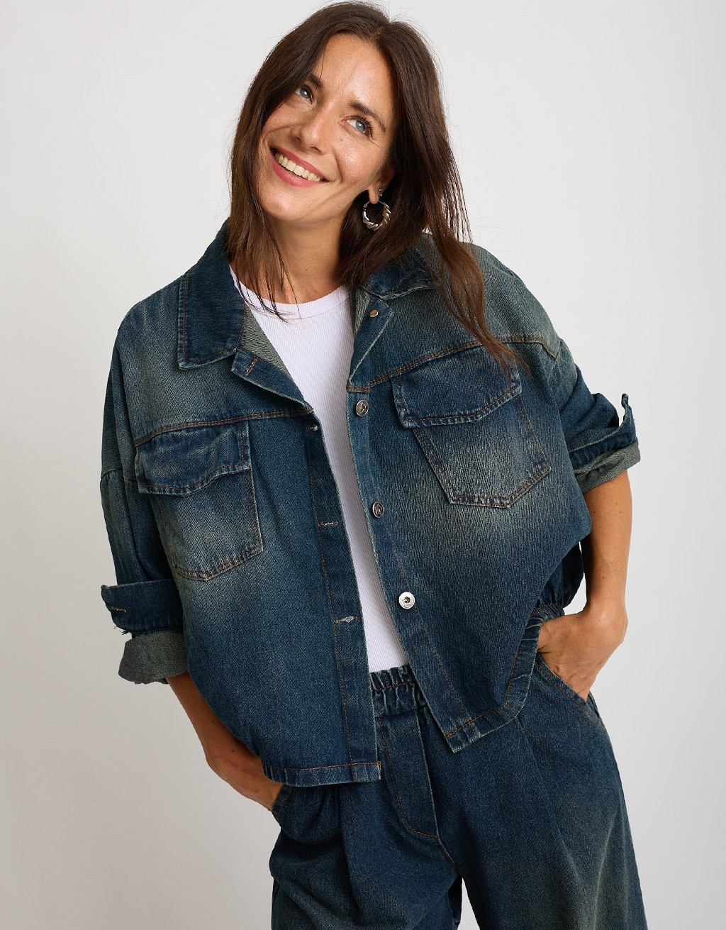 Giacca Bomber Jeans Effetto Sabbiato