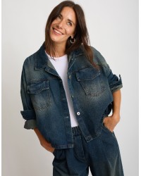 Giacca Bomber Jeans Effetto Sabbiato