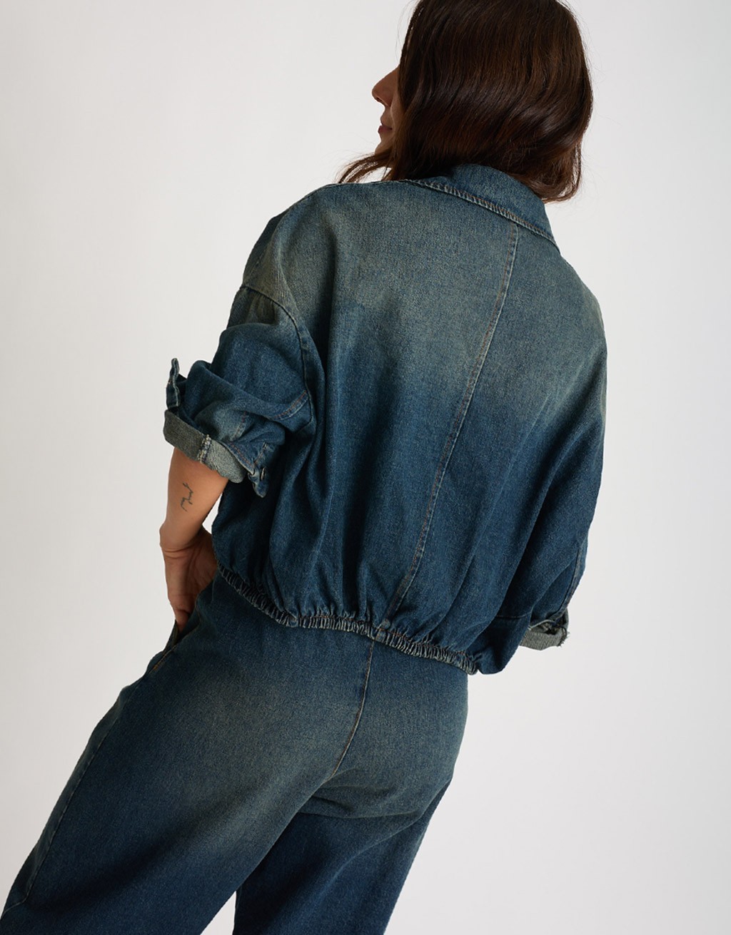 Giacca Bomber Jeans Effetto Sabbiato