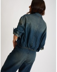 Giacca Bomber Jeans Effetto Sabbiato