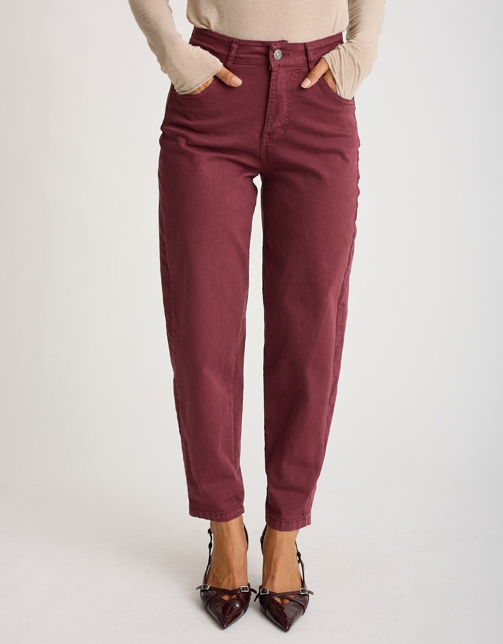Pantalone Cotone Gabardina Mom Fit