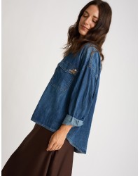 Camicia Jeans Over Bottoni Finta Madreperla