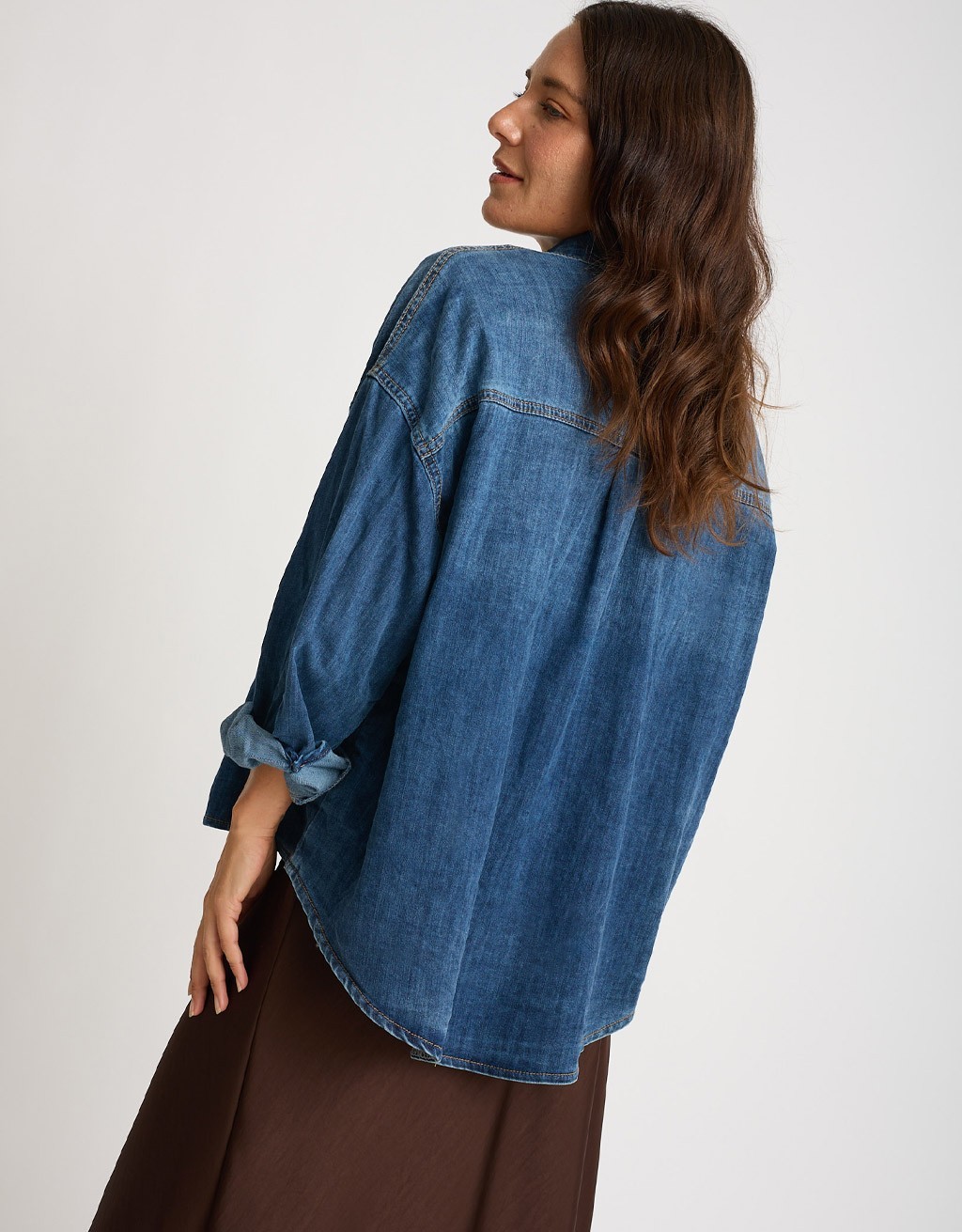 Camicia Jeans Over Bottoni Finta Madreperla