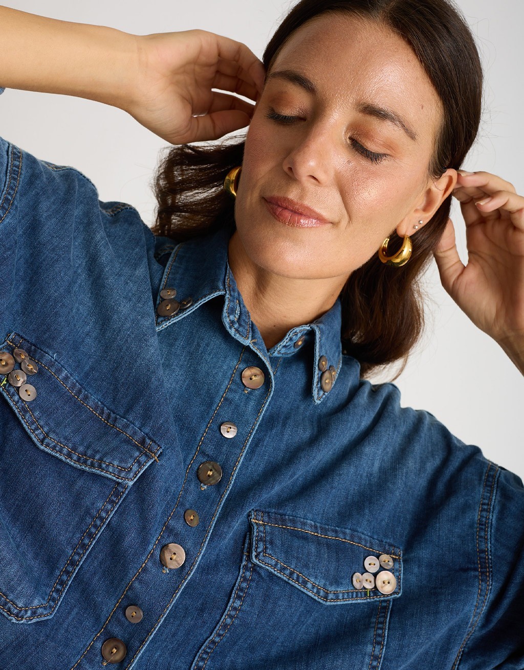 Camicia Jeans Over Bottoni Finta Madreperla