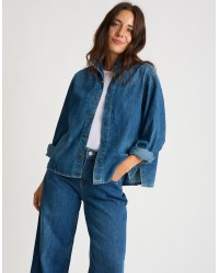 Giacca Camicia Jeans Plissè Collo