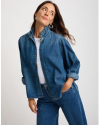 Giacca Camicia Jeans Plissè Collo