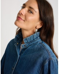 Giacca Camicia Jeans Plissè Collo