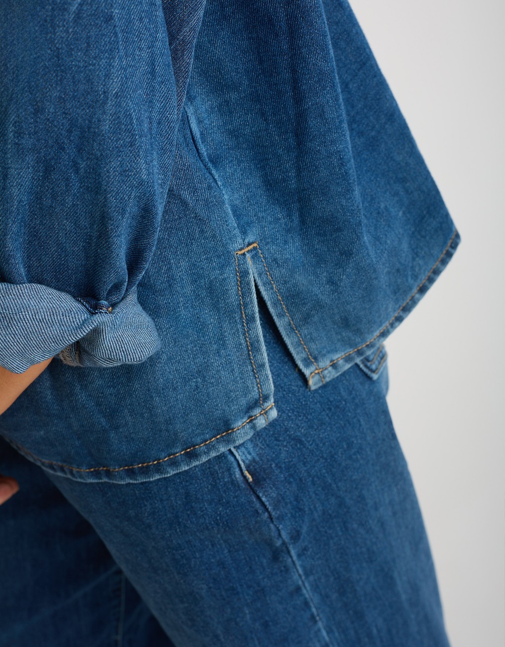 Giacca Camicia Jeans Plissè Collo