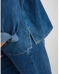 Giacca Camicia Jeans Plissè Collo