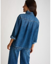 Giacca Camicia Jeans Plissè Collo