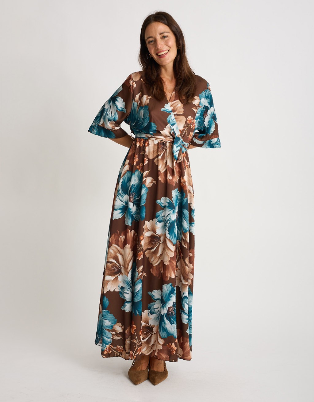 Abito Raso Kimono Fantasia Fiore