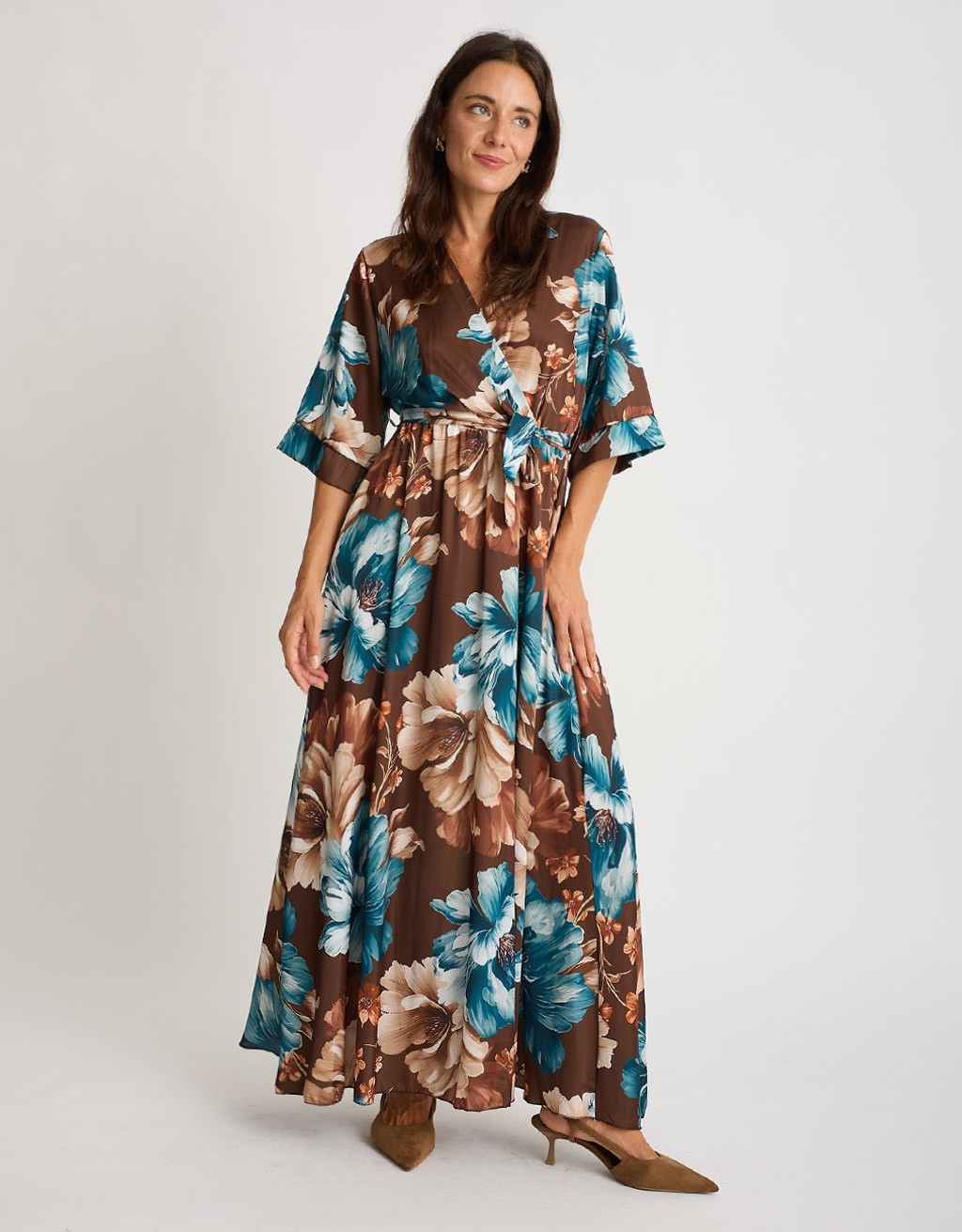 Abito Raso Kimono Fantasia Fiore