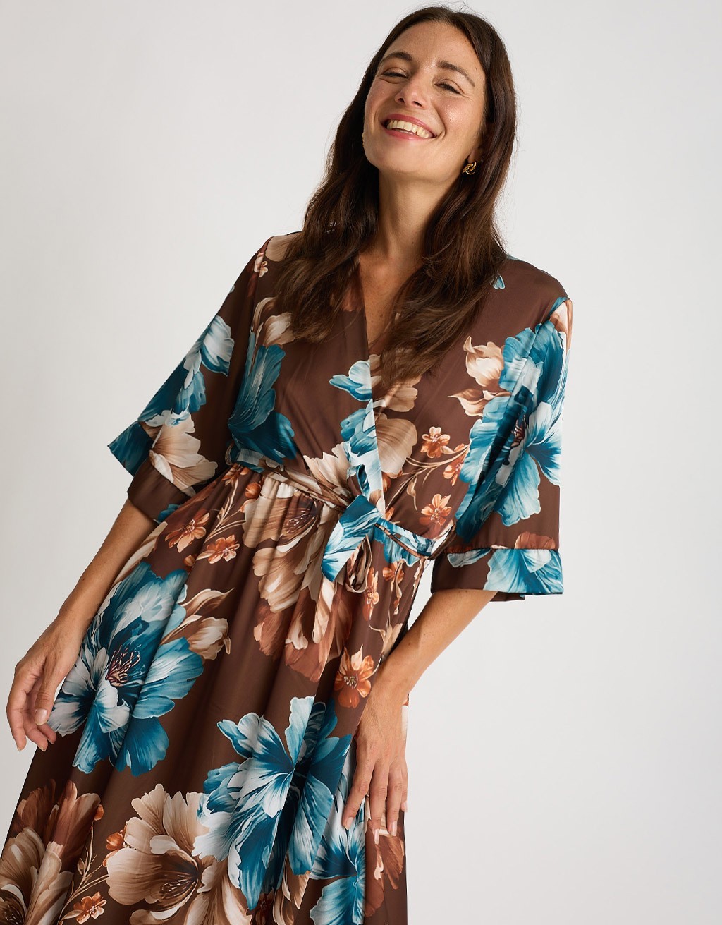 Abito Raso Kimono Fantasia Fiore