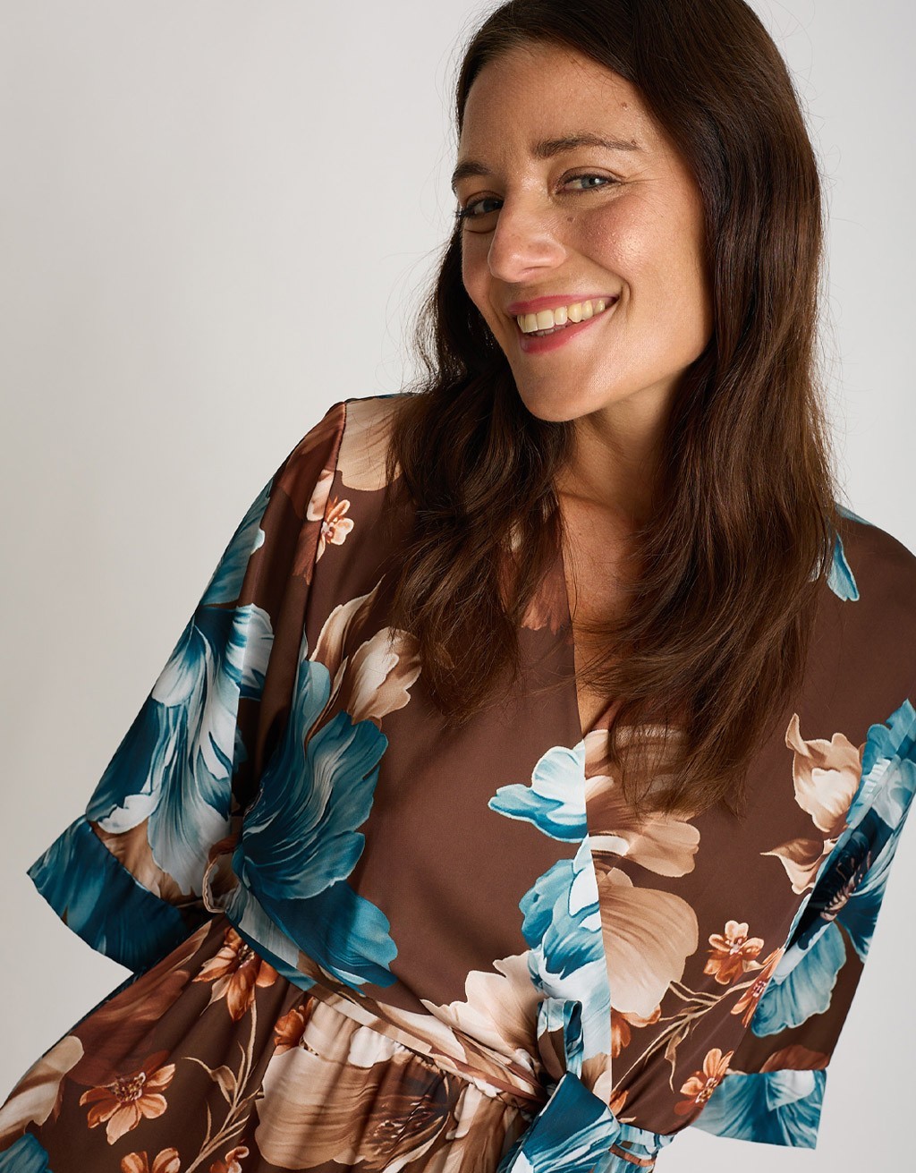Abito Raso Kimono Fantasia Fiore