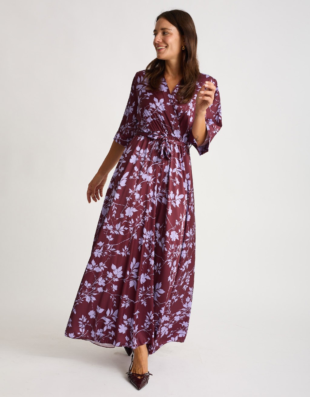 Abito Raso Kimono Fantasia Foglie