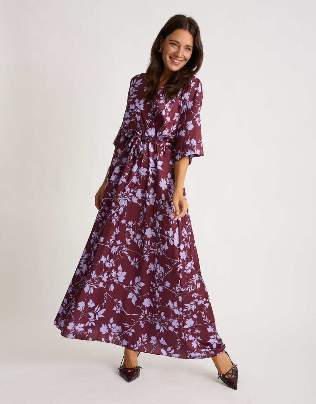 Abito Raso Kimono Fantasia Foglie