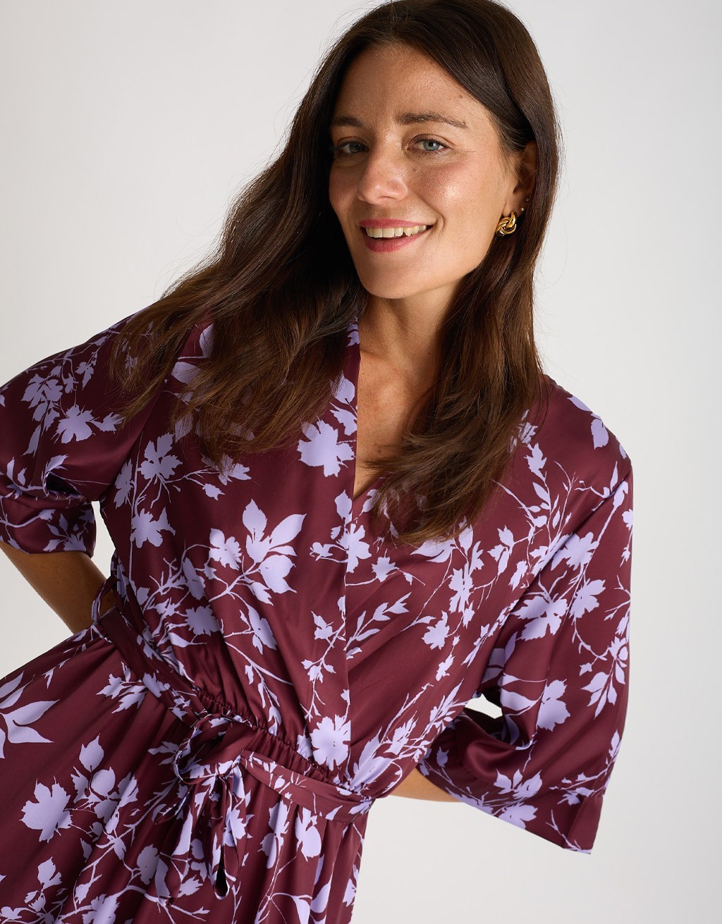 Abito Raso Kimono Fantasia Foglie