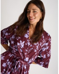 Abito Raso Kimono Fantasia Foglie