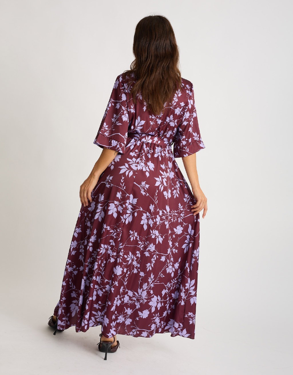 Abito Raso Kimono Fantasia Foglie
