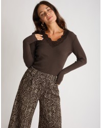 Maglia Costine Scollatura Pizzo