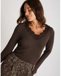 Maglia Costine Scollatura Pizzo