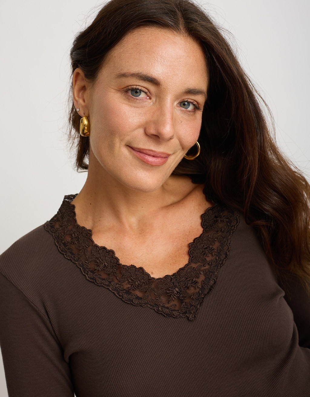 Maglia Costine Scollatura Pizzo