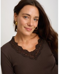 Maglia Costine Scollatura Pizzo