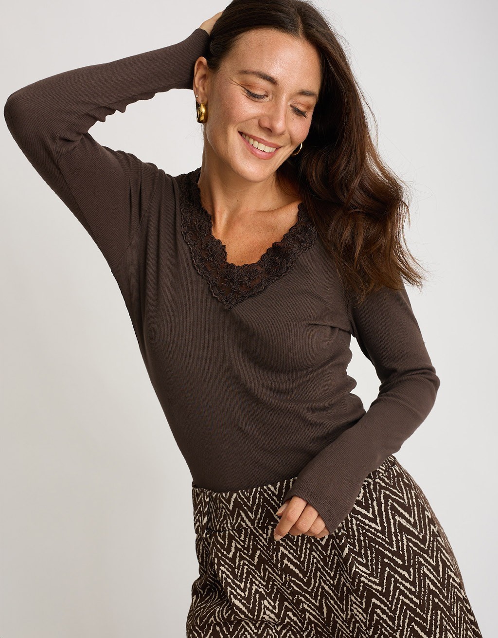 Maglia Costine Scollatura Pizzo