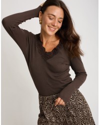 Maglia Costine Scollatura Pizzo