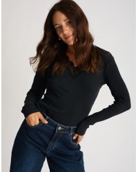 Maglia Costine Scollatura Pizzo