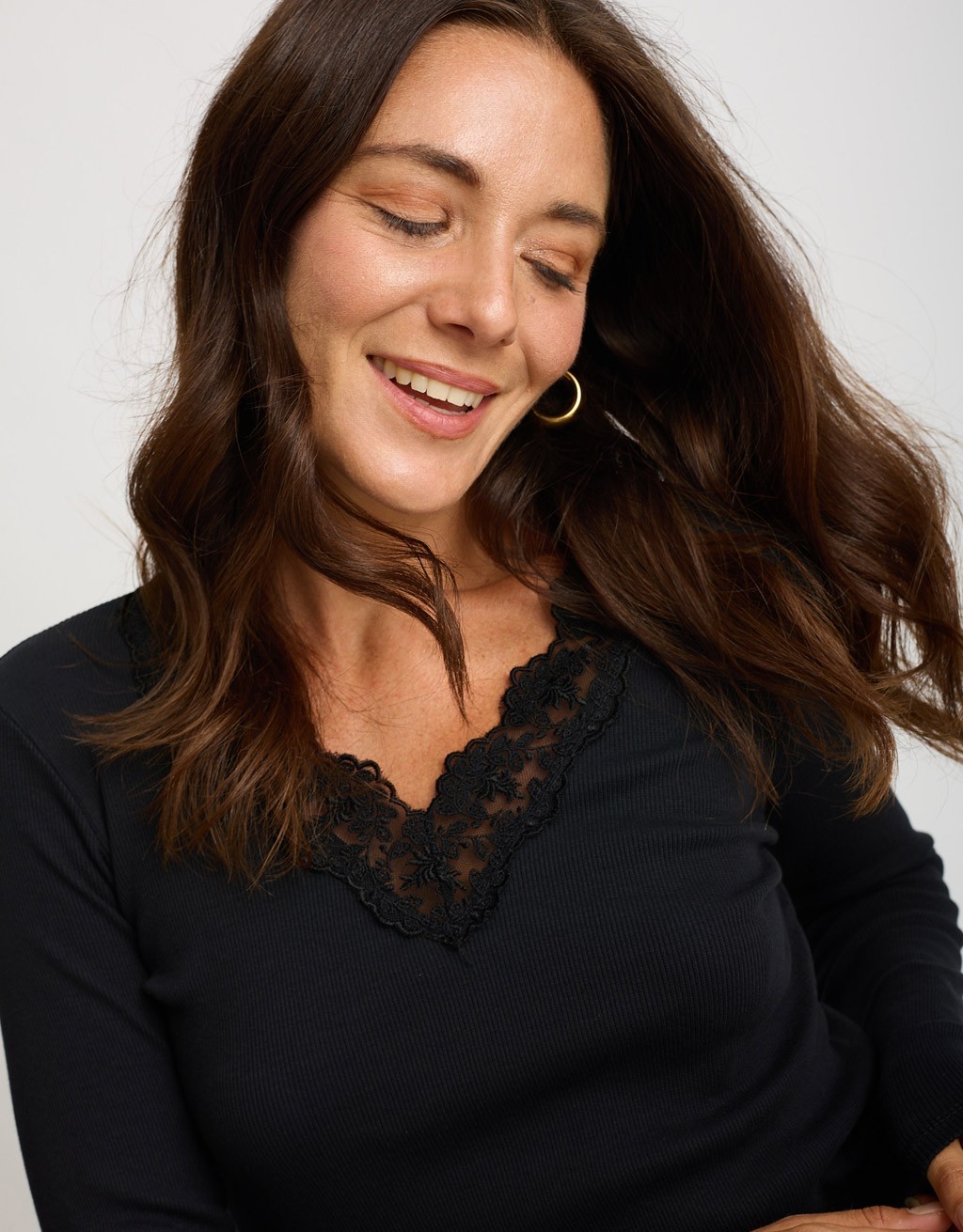 Maglia Costine Scollatura Pizzo