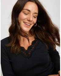 Maglia Costine Scollatura Pizzo