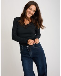Maglia Costine Scollatura Pizzo