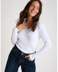 Maglia Costine Scollatura Pizzo