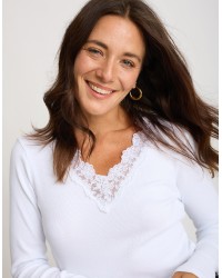 Maglia Costine Scollatura Pizzo