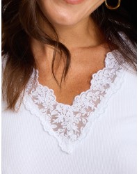 Maglia Costine Scollatura Pizzo