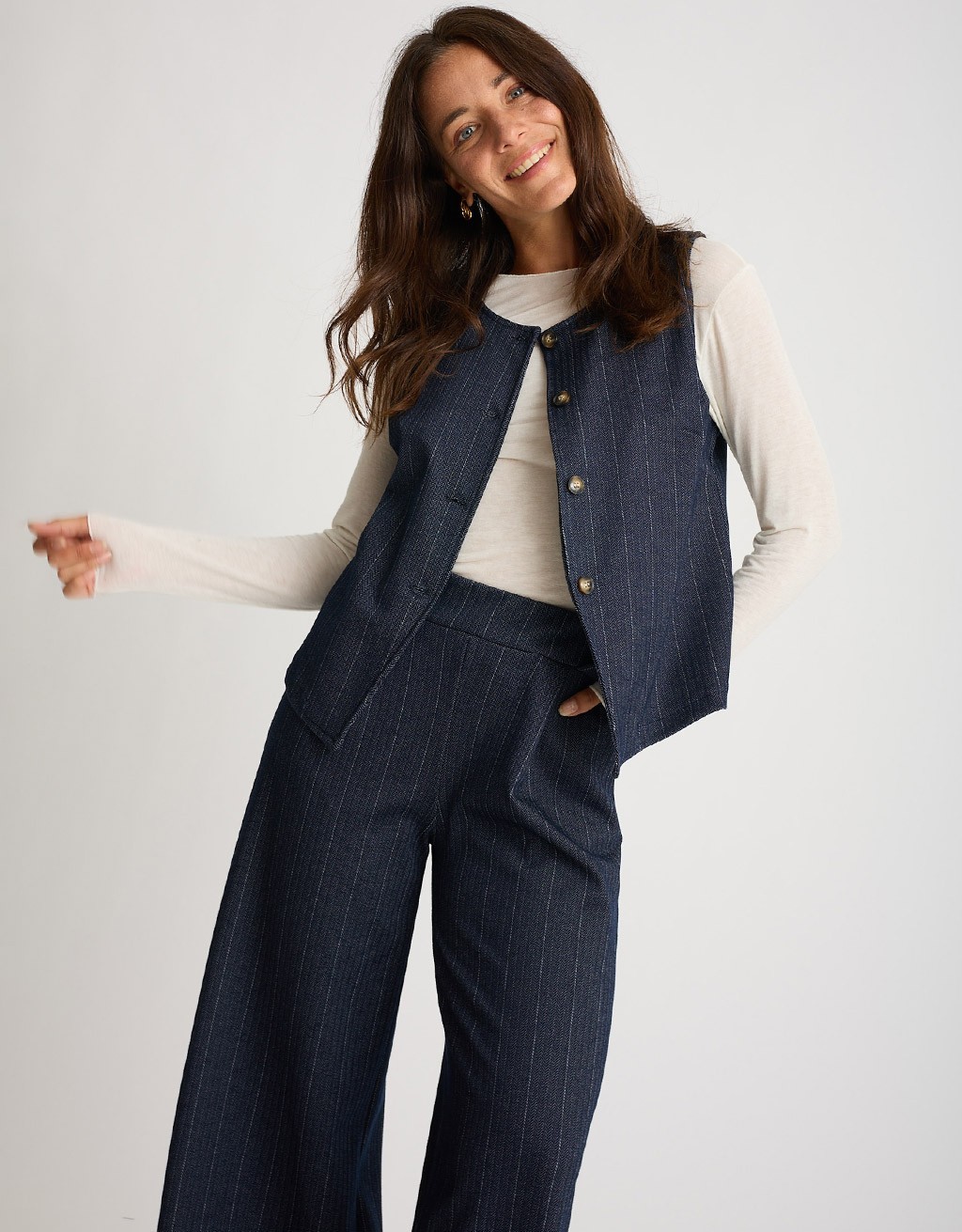 Gilet Gessato Effetto Denim