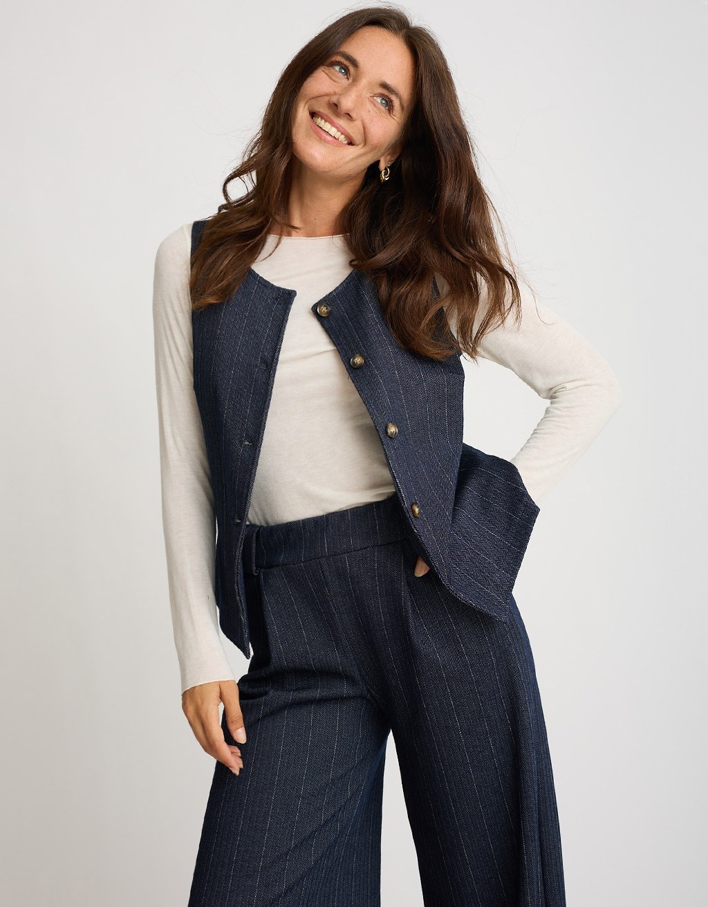 Gilet Gessato Effetto Denim