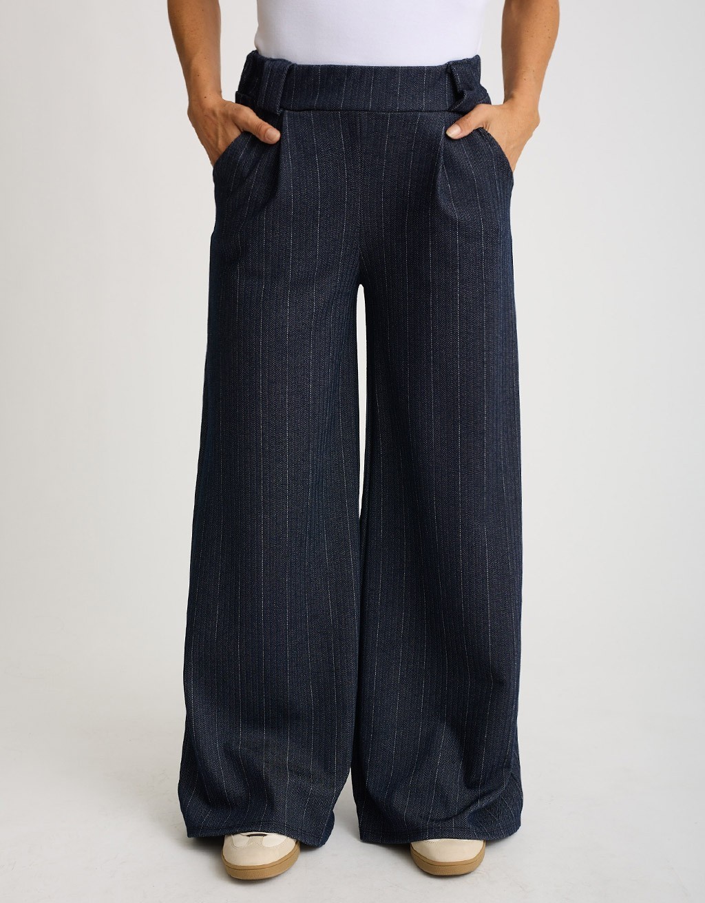 Pantalone Palazzo Gessato Effetto Denim