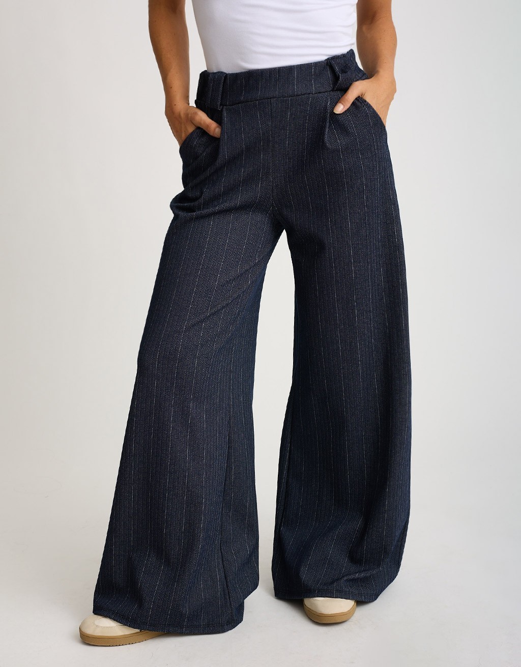 Pantalone Palazzo Gessato Effetto Denim