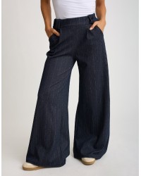 Pantalone Palazzo Gessato Effetto Denim