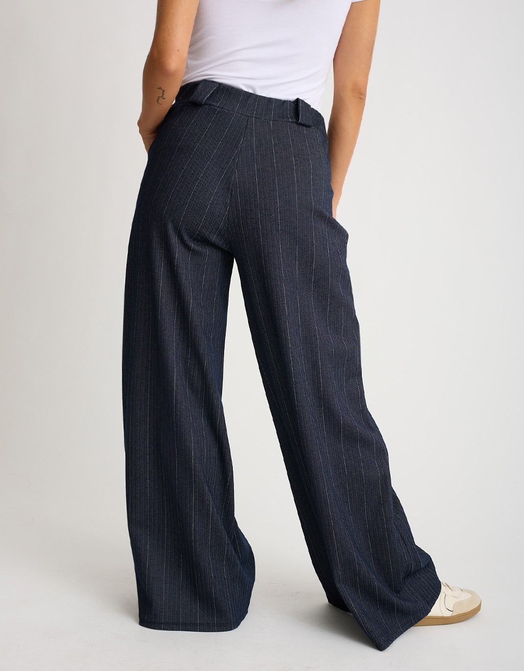 Pantalone Palazzo Gessato Effetto Denim