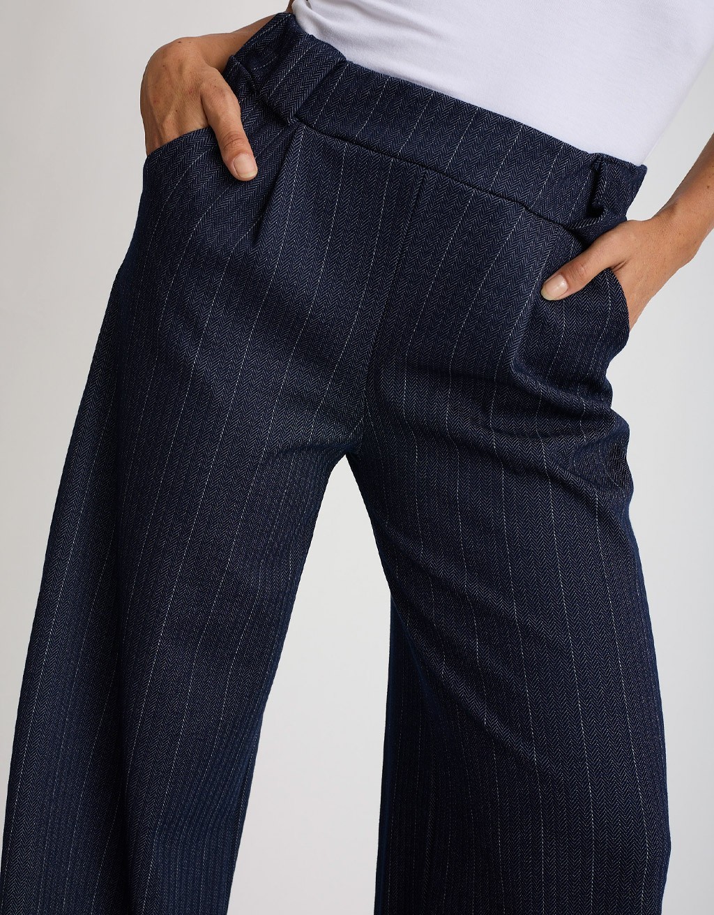 Pantalone Palazzo Gessato Effetto Denim