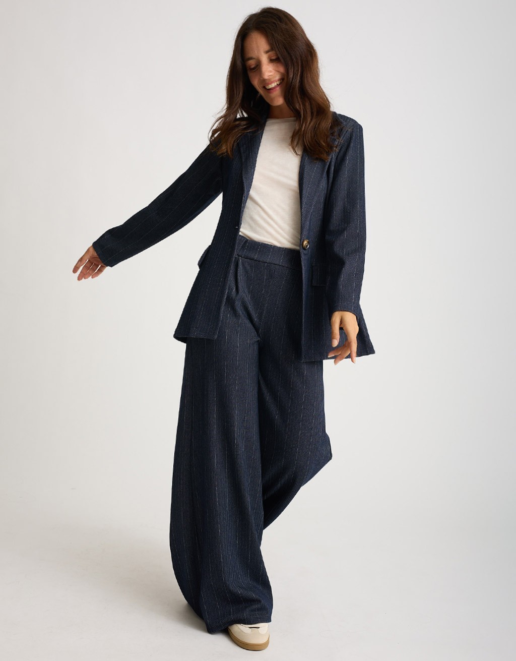 Pantalone Palazzo Gessato Effetto Denim
