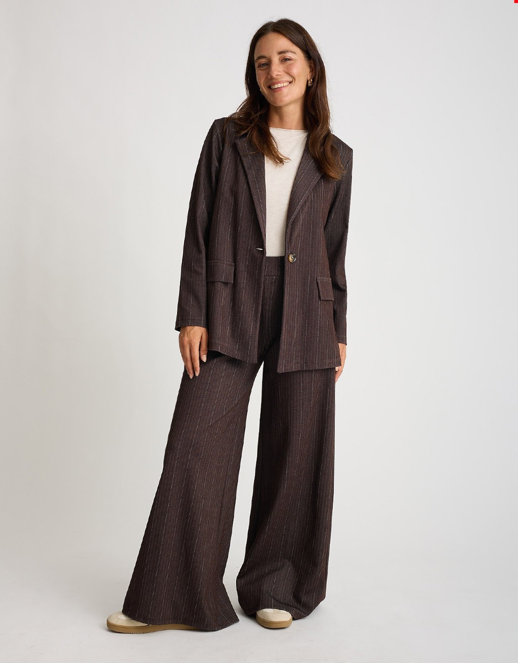 Pantalone Palazzo Gessato Effetto Denim