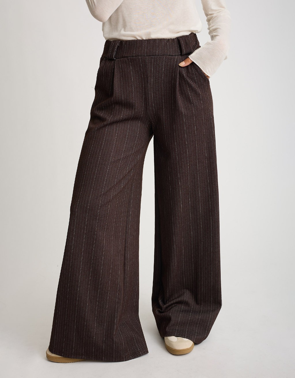 Pantalone Palazzo Gessato Effetto Denim